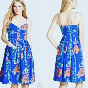 Tracy Reese Kirby blue floral fit flare dress 4 Anthropologie